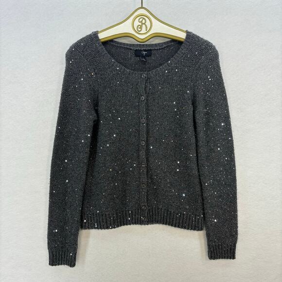 Aqua Cardigan Sweater Women SMALL Gray Glitter Wool Cashmere Winter Sparkle - Picture 1 of 9